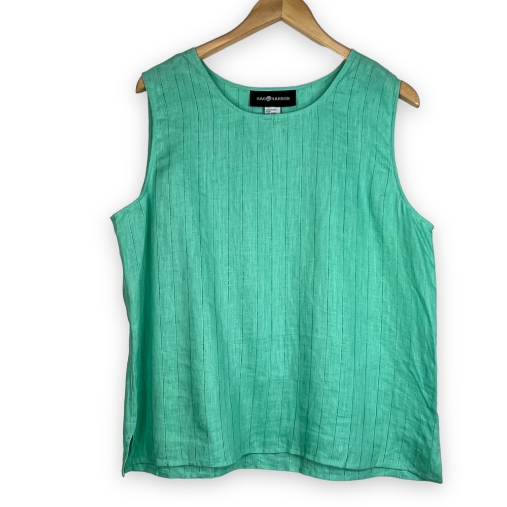 Sag Harbor mint green 100% linen sleeveless tank top
